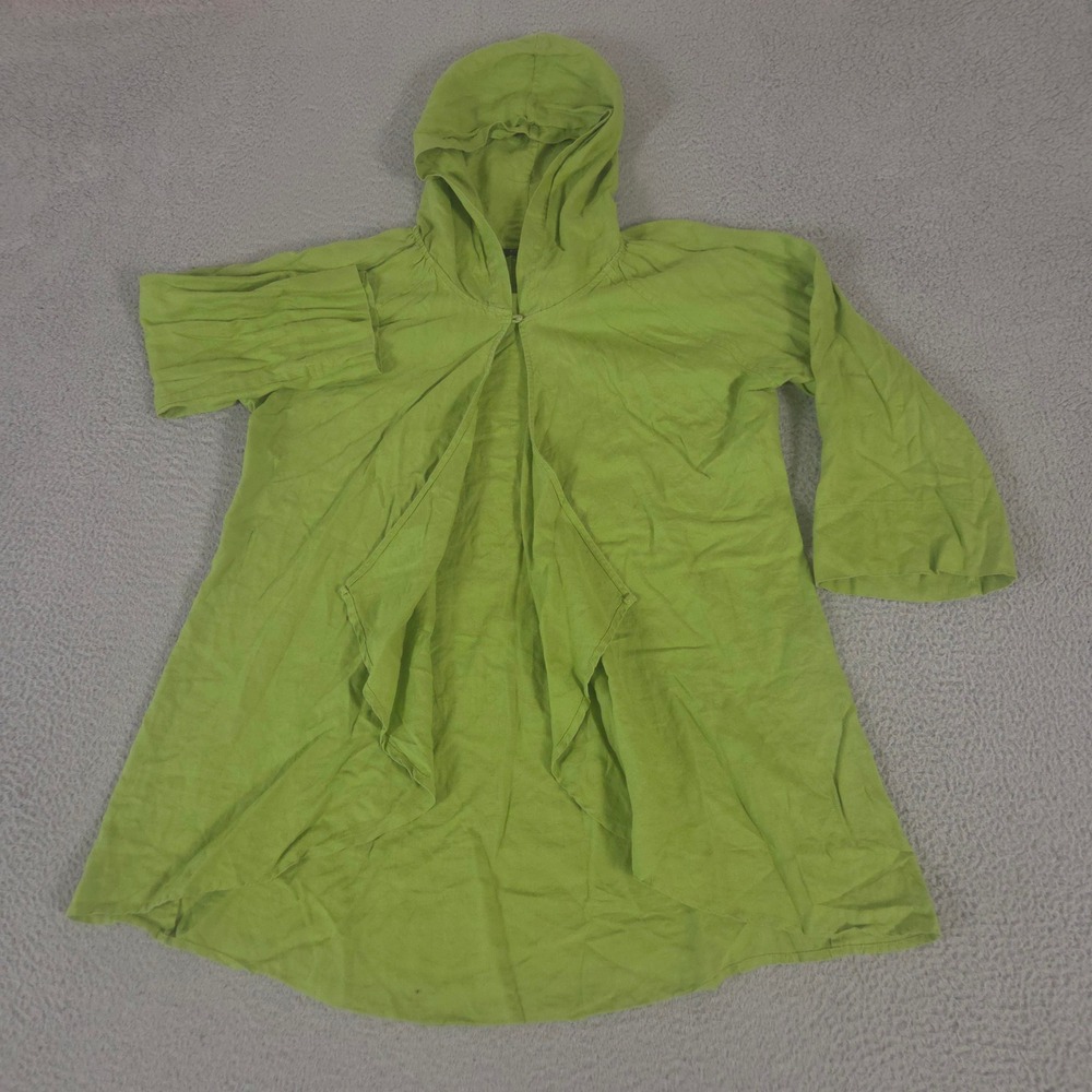 Talbots Top Womens M Green Cardigan Draped Hooded Tunic 100% Linen Open Front